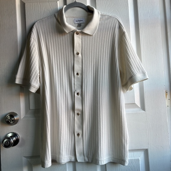 Goodfellow & co Men's Cream Ribbed Knitted Button Down Shirt - Picture 1 of 7
